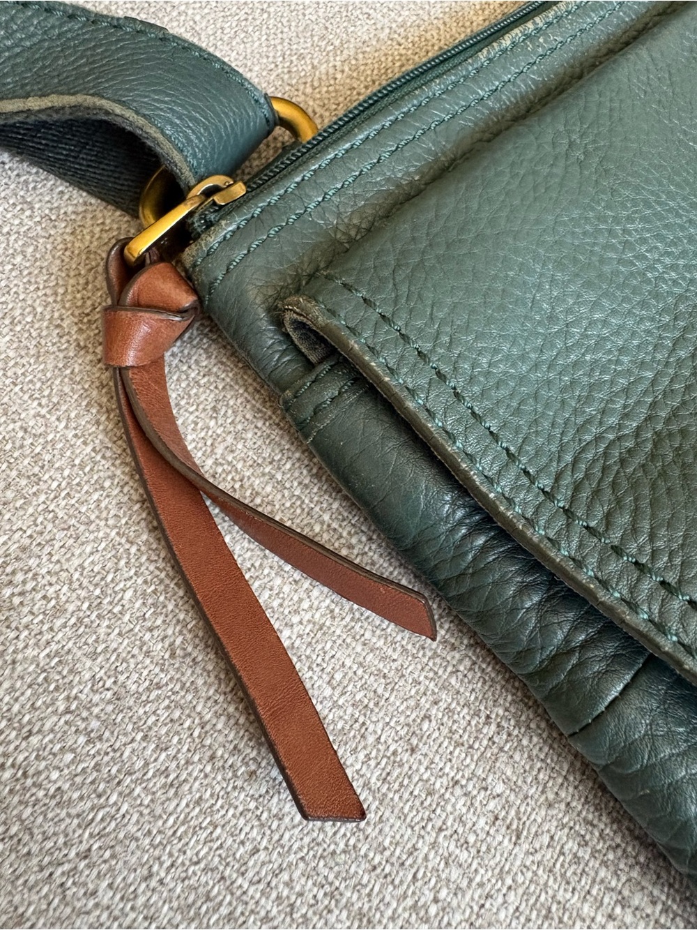 Fossil Teal Green Morgan Traveler Pebbled Leather Crossbody Messenger Bag Boho - Picture 10 of 10
